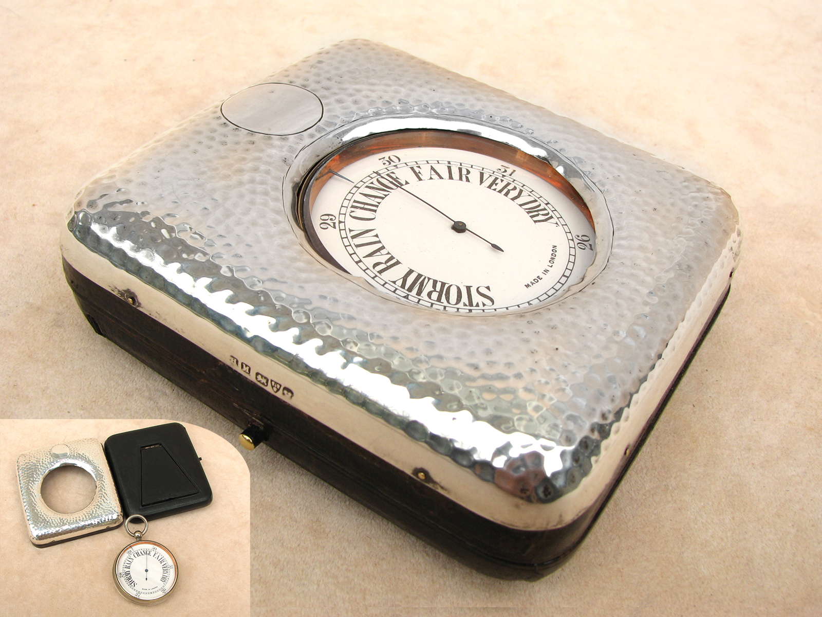 Early 1900s Goliath pocket barometer with Chester hallmarked silver display case